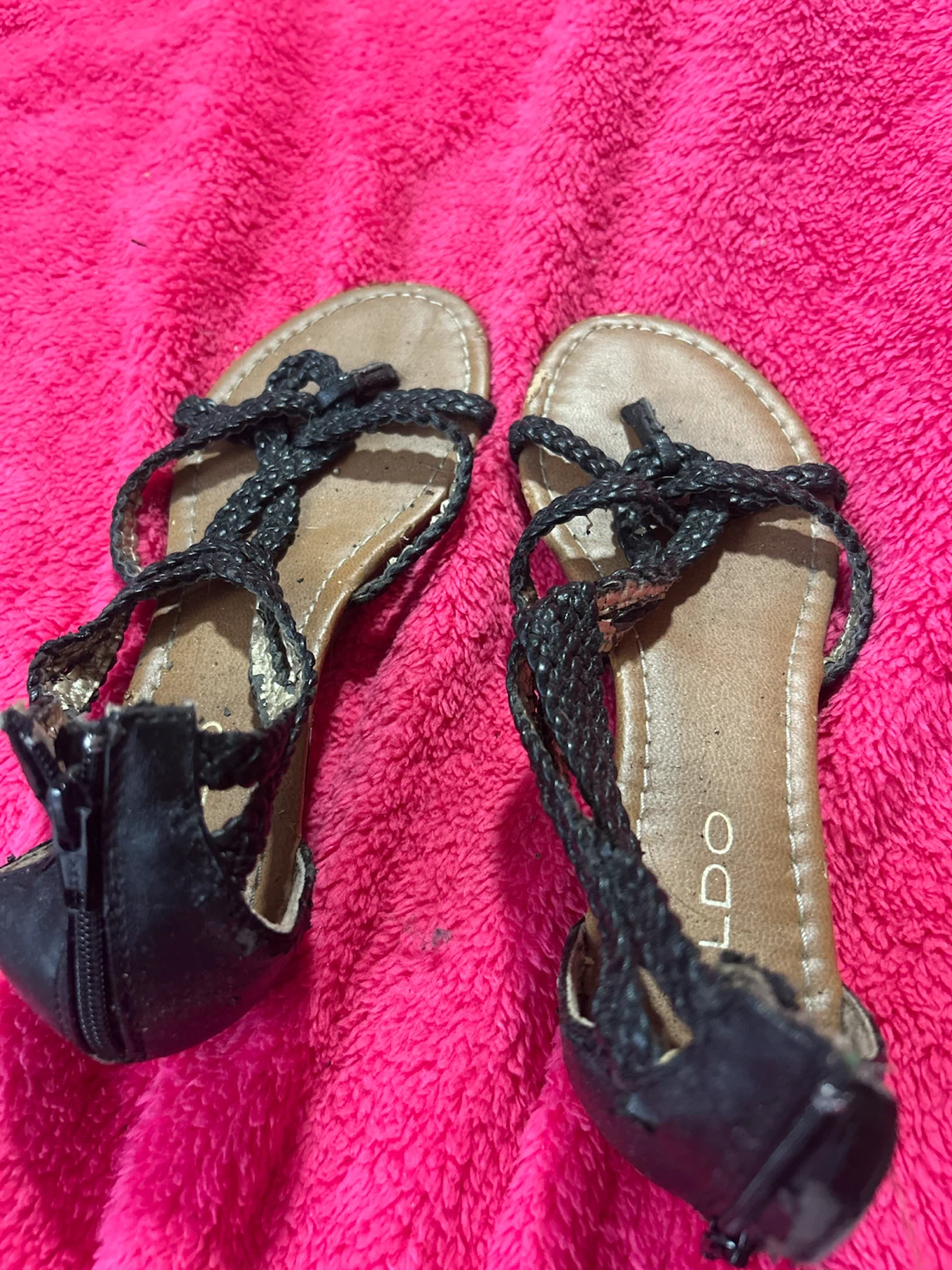 ALDO Black Braided Strap Wedge Sandals