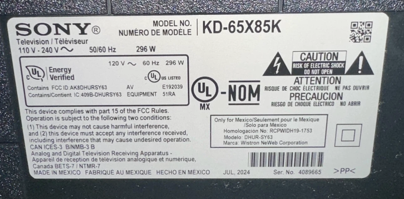 Sony 65” 120HZ 4K bought for $1800 Model - KD-65X85K - photo 5