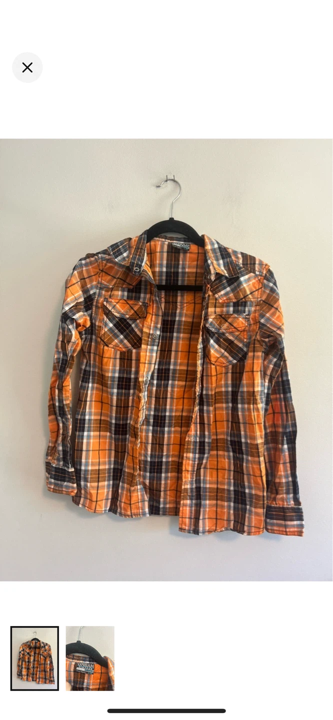 URBAN VINTAGE Orange Plaid Long Sleeve Shirt - Size L/G