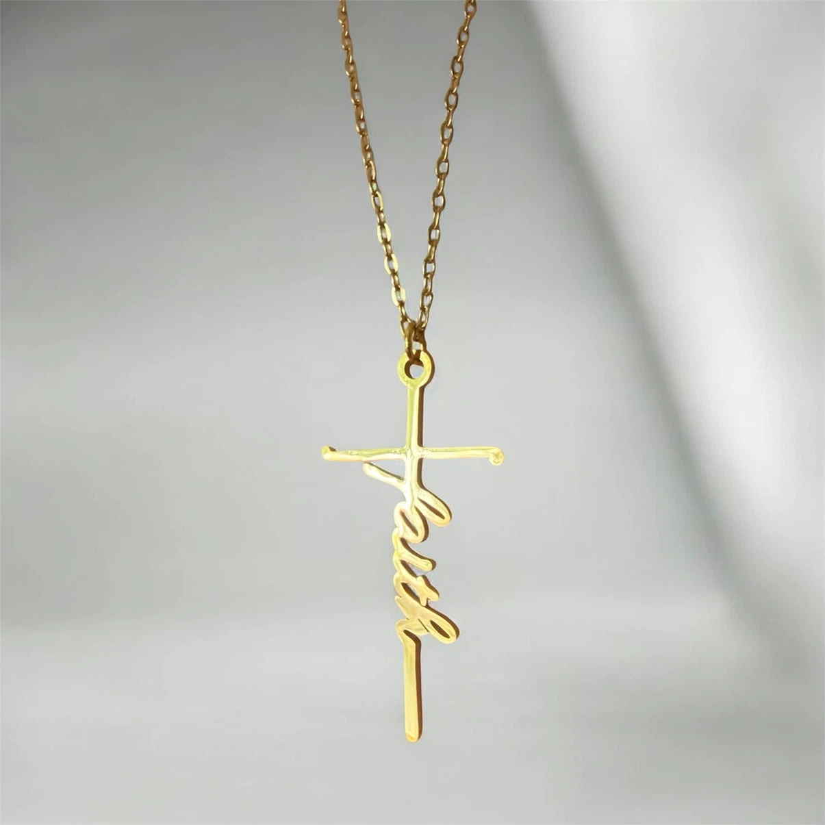 Gold Tone Stainless Steel Necklace with 'Faith' Script