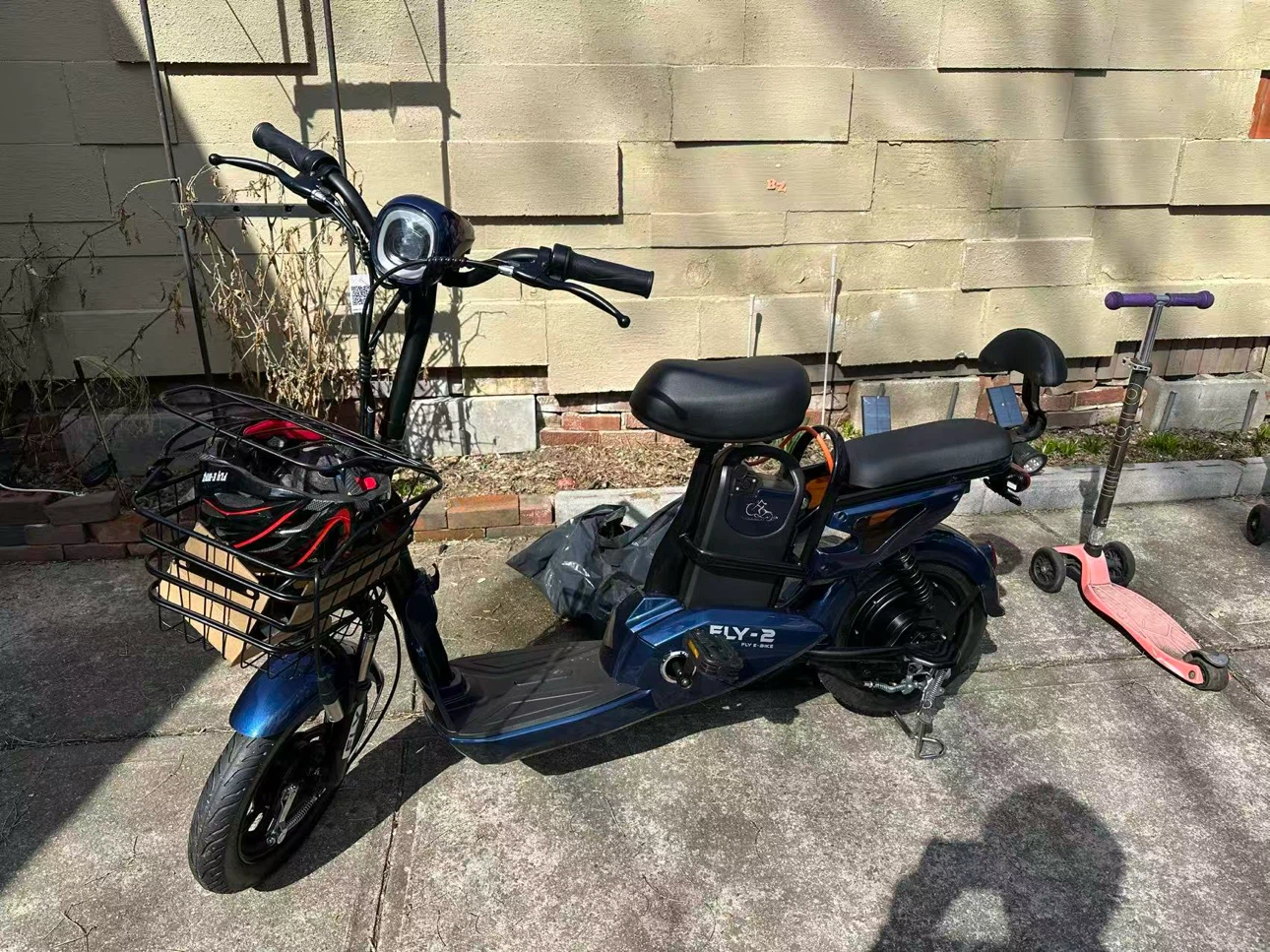 Blue FLY-2 Electric Scooter with Basket - photo 2