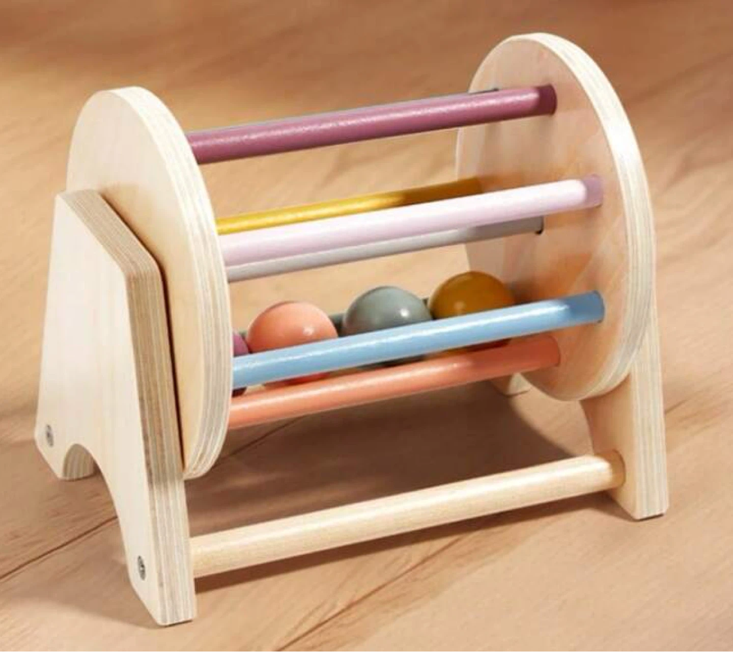 Montessori Style Wooden Rainbow Roller Toy with Balls