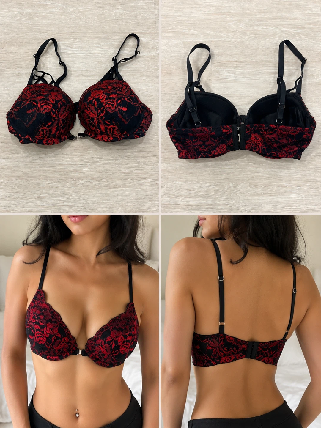 Victorias Secret Red and Black Lace Bra