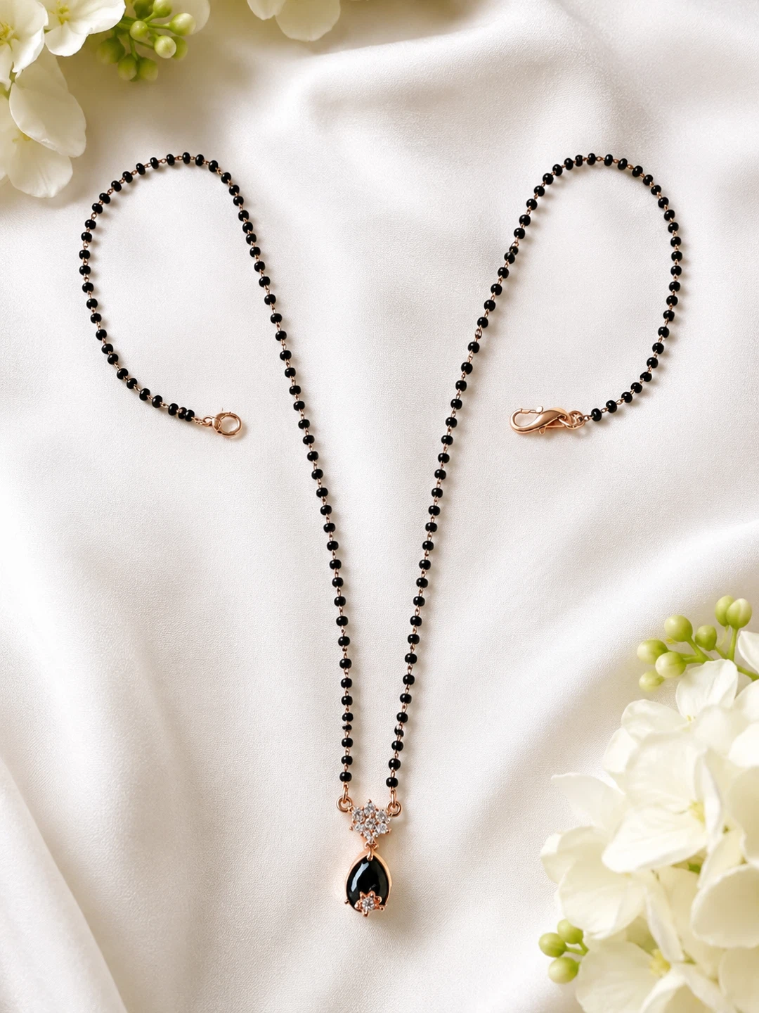 Mangalsutra - Rose Gold Pendant Black Beads Necklace