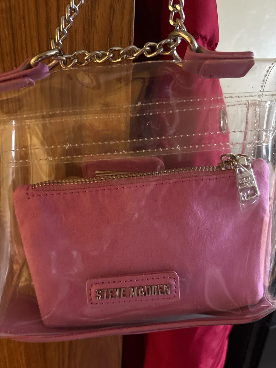 Steve Madden Clear Bag with Pink Rhinestone Pouch - photo 2