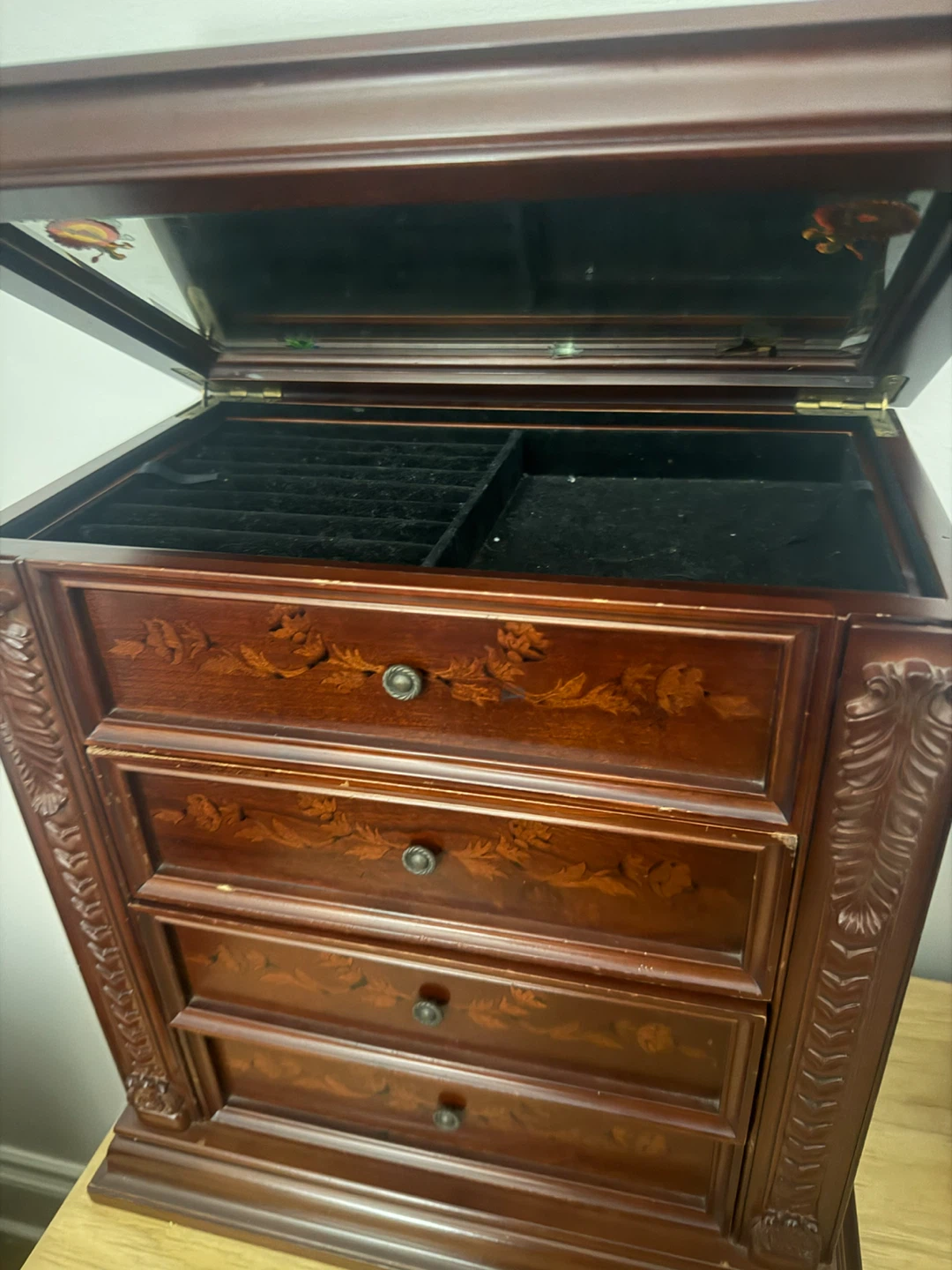 Wooden Jewellery Box with Mirror