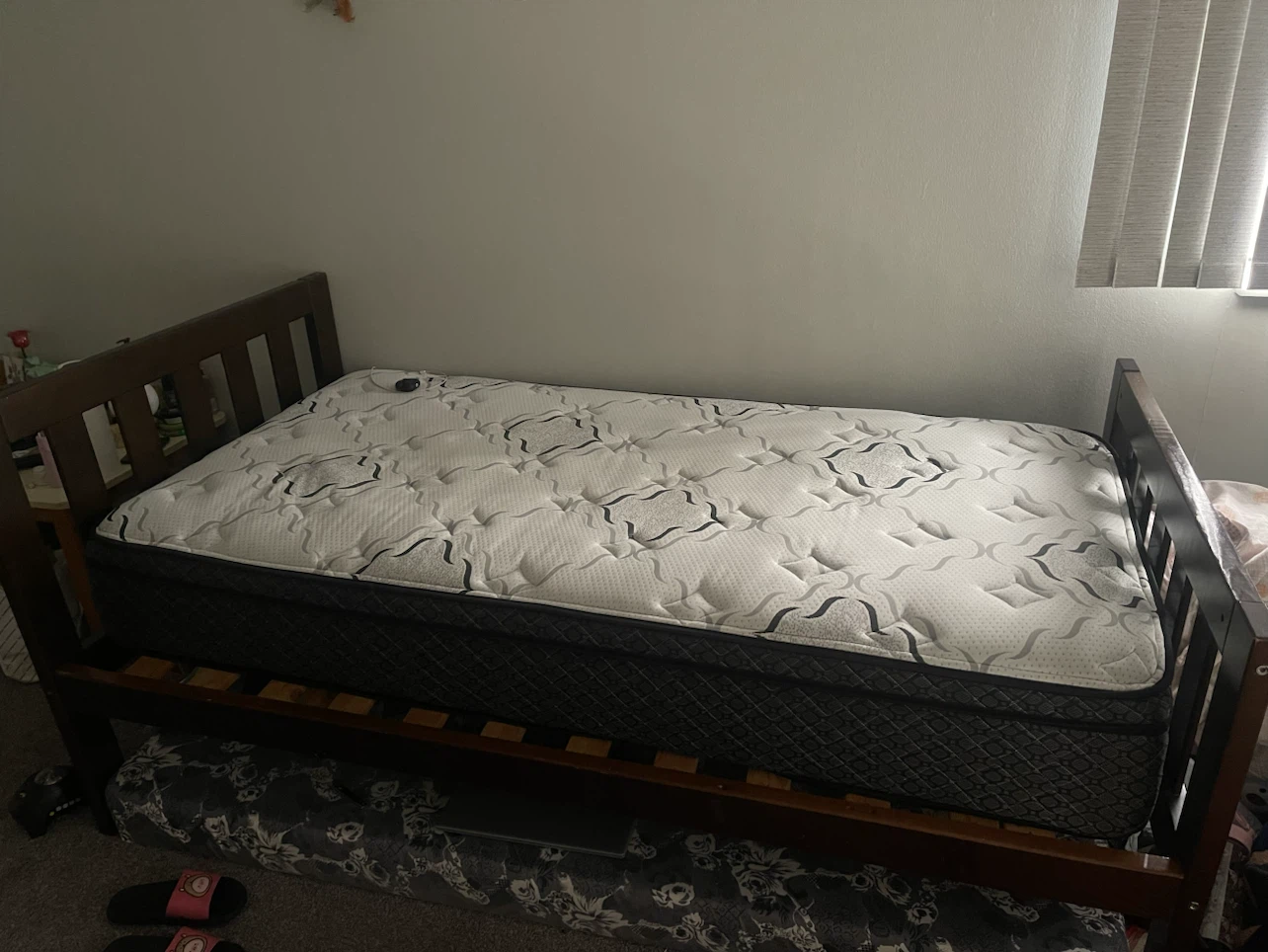Dark Brown Wooden Bed Frame and Mattress - photo 3