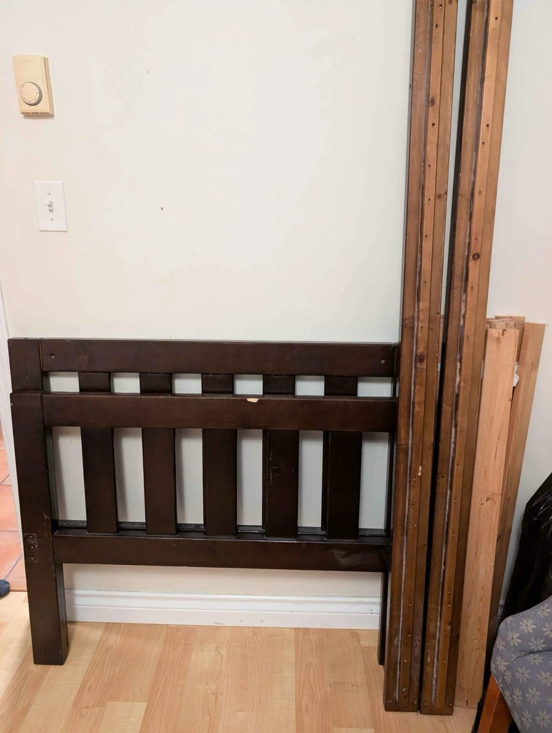 Dark Brown Wooden Bed Frame and Mattress - photo 4