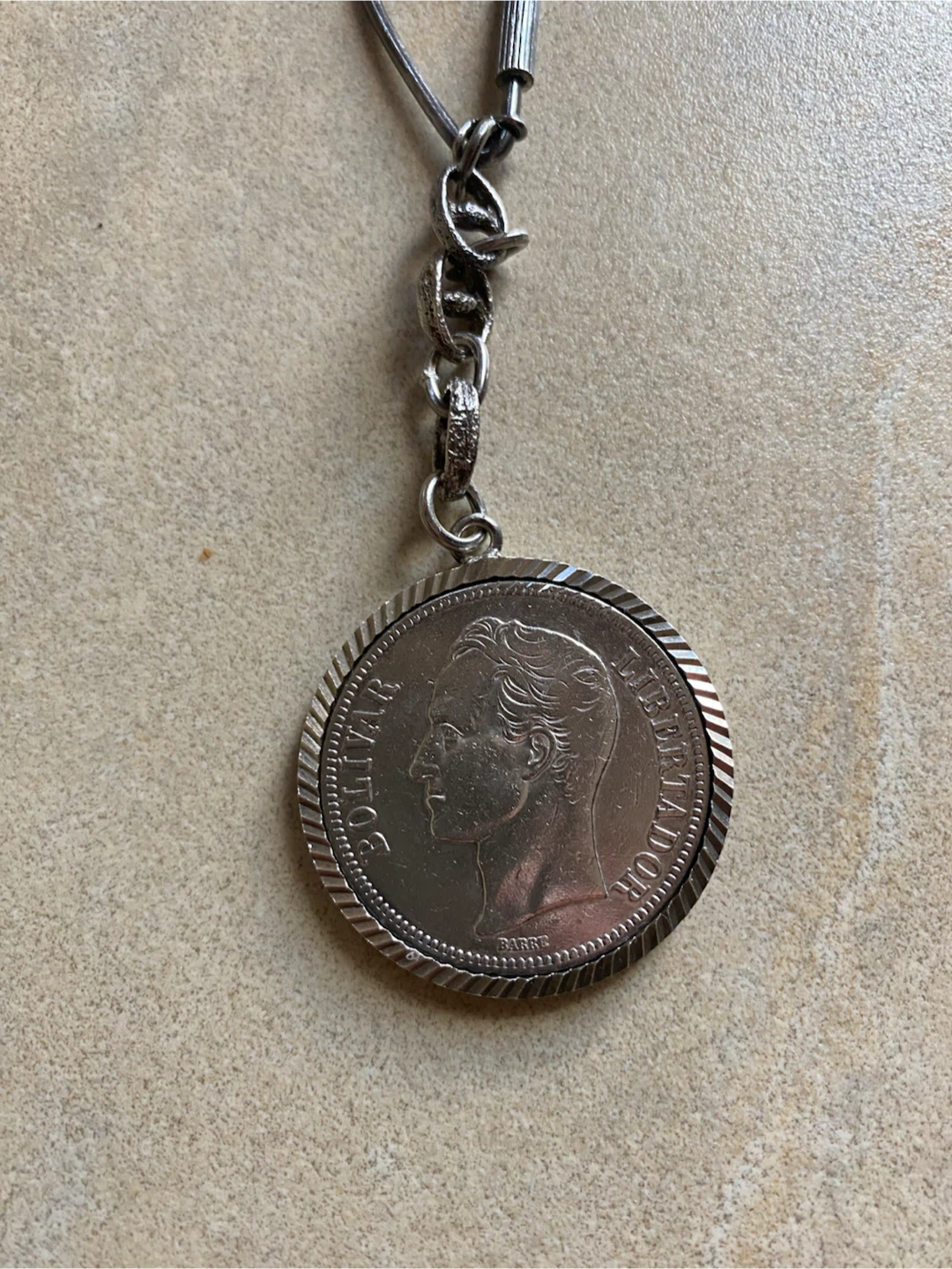 Vintage Venezuelan Bolivar Coin Keychain