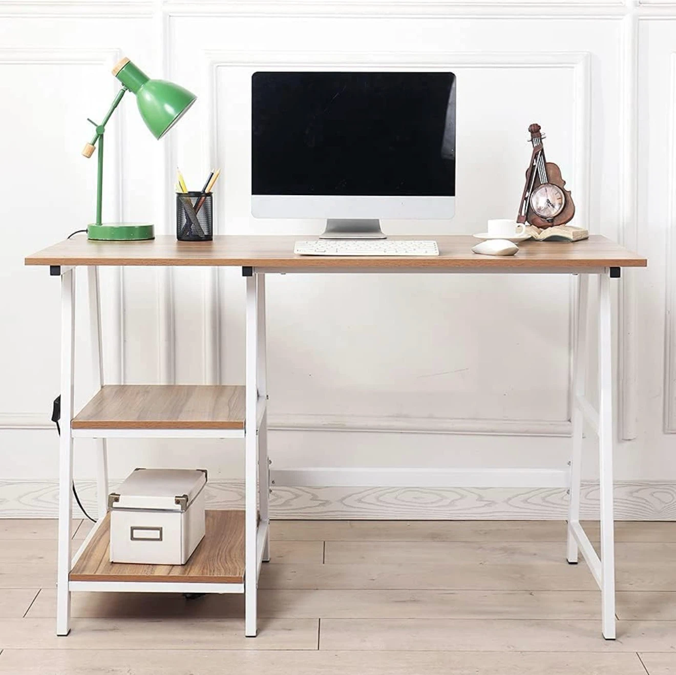 Computer Desk with Shelves - White Frame