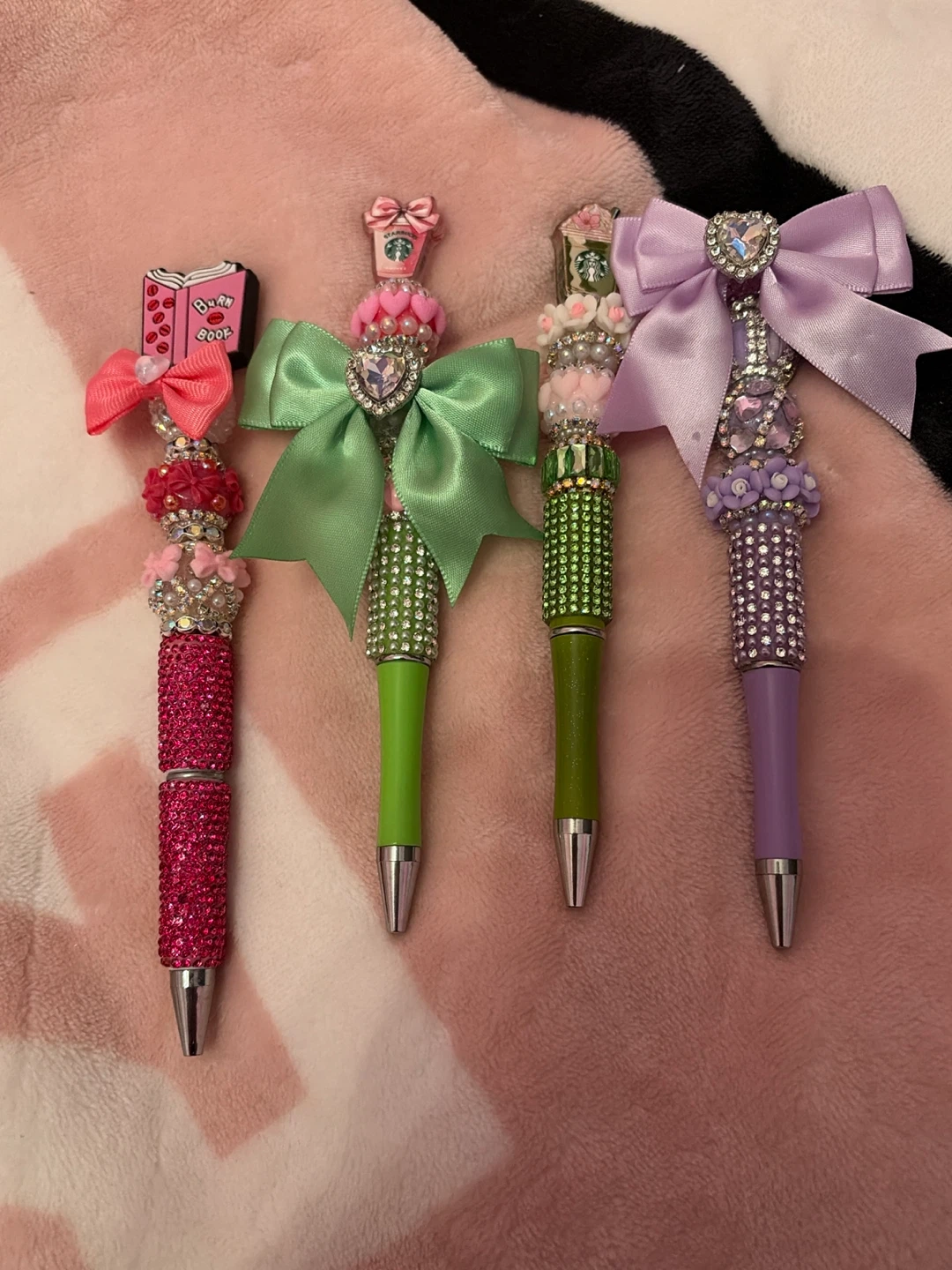 Set of 4 Bling Pens with Starbucks & Book Charms
