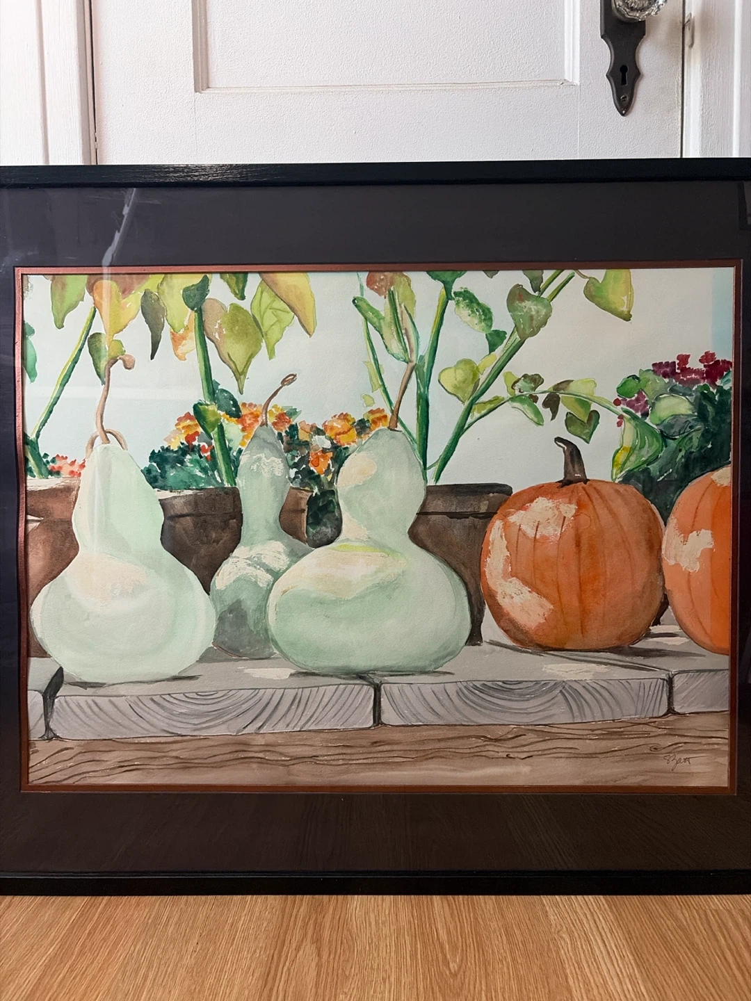 Still Life of Squash & Pumpkins on Wooden Surface  (Signed) - photo 2