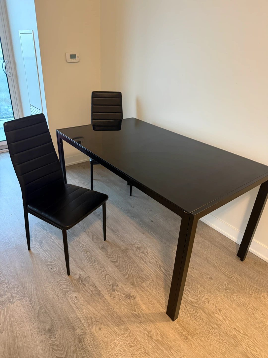 Black Glass Dining Table with 6 Chairs
