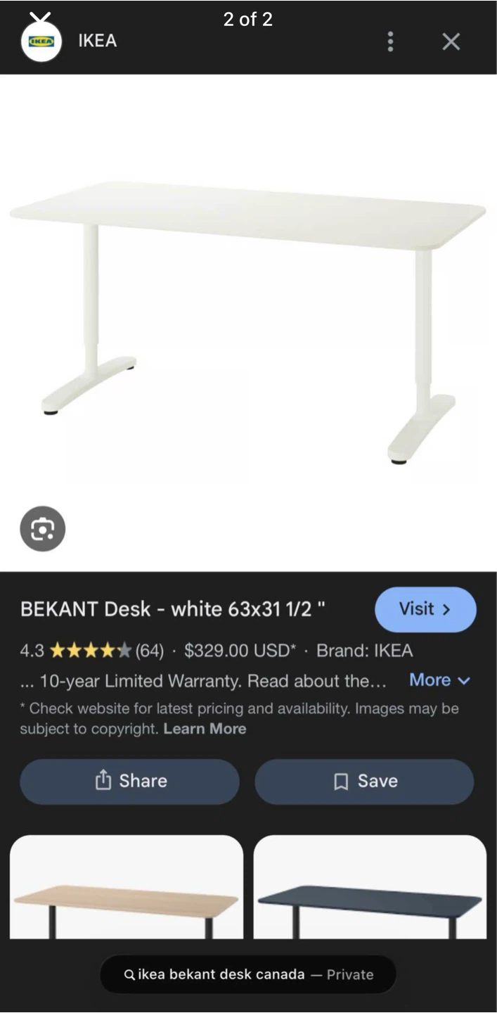 IKEA BEKANT Desk - White 63x31 1/2" - photo 2