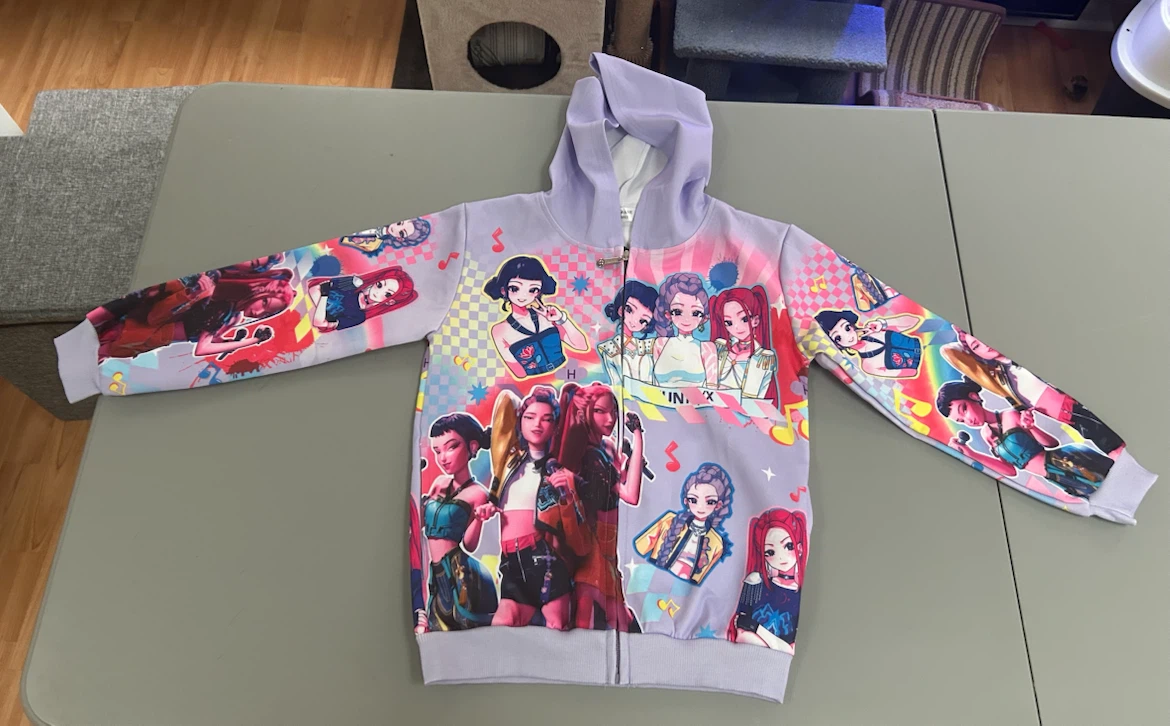 K-pop Demon Hunter Graphic Zip-Up Hoodie Size 7/8