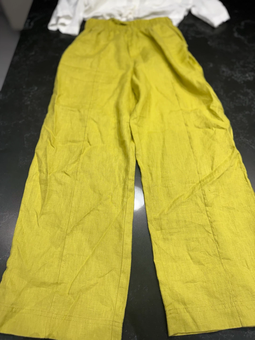 Zara White Crop Shirt & Yellow Linen Pants Set - photo 4