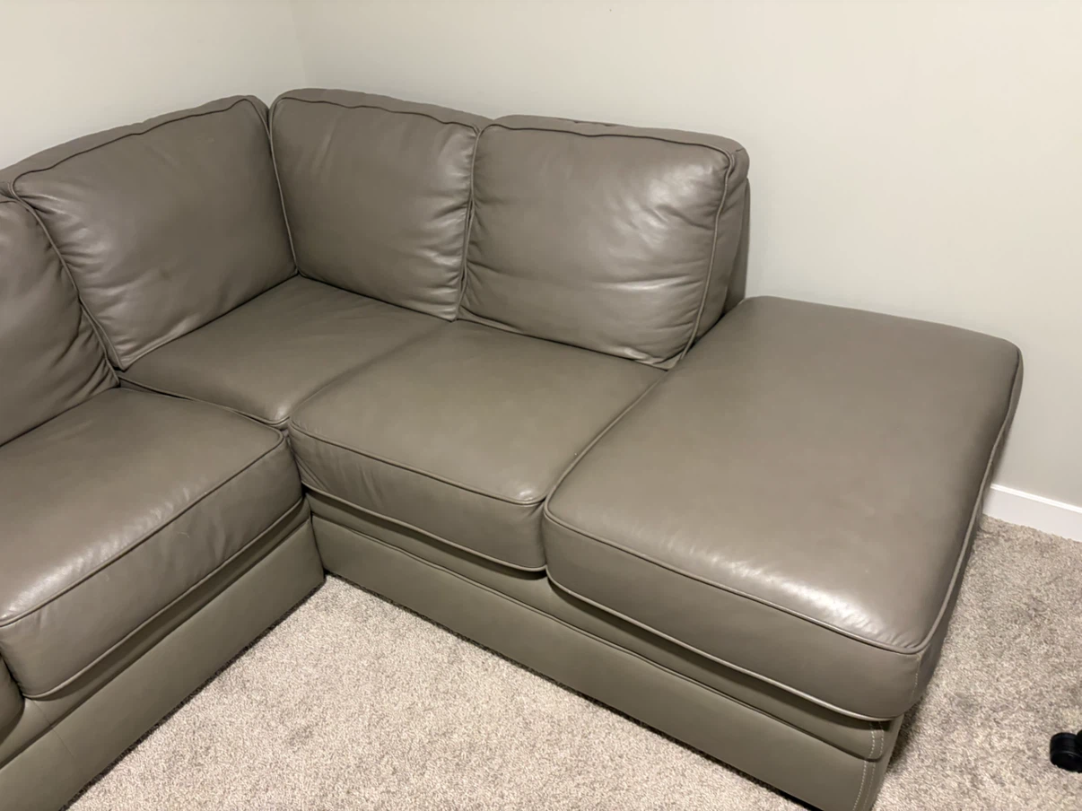 Grey Leather Sectional Sofa with Pull-Out Bed - photo 2