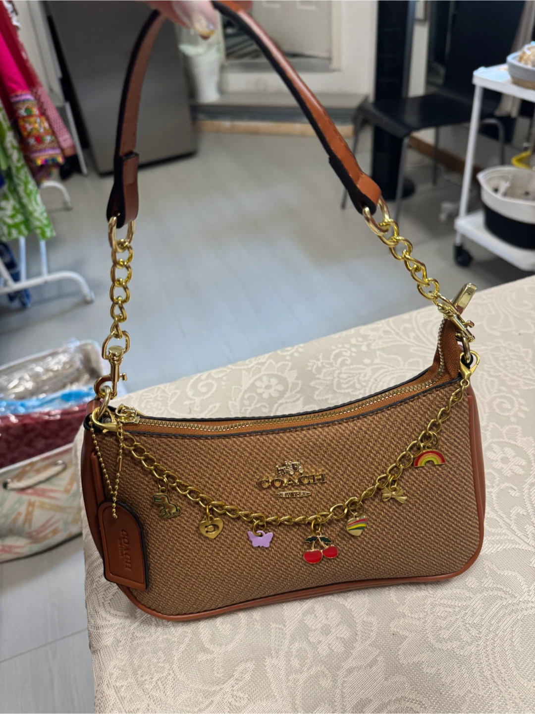 Brown Shoulder Bag with Charms