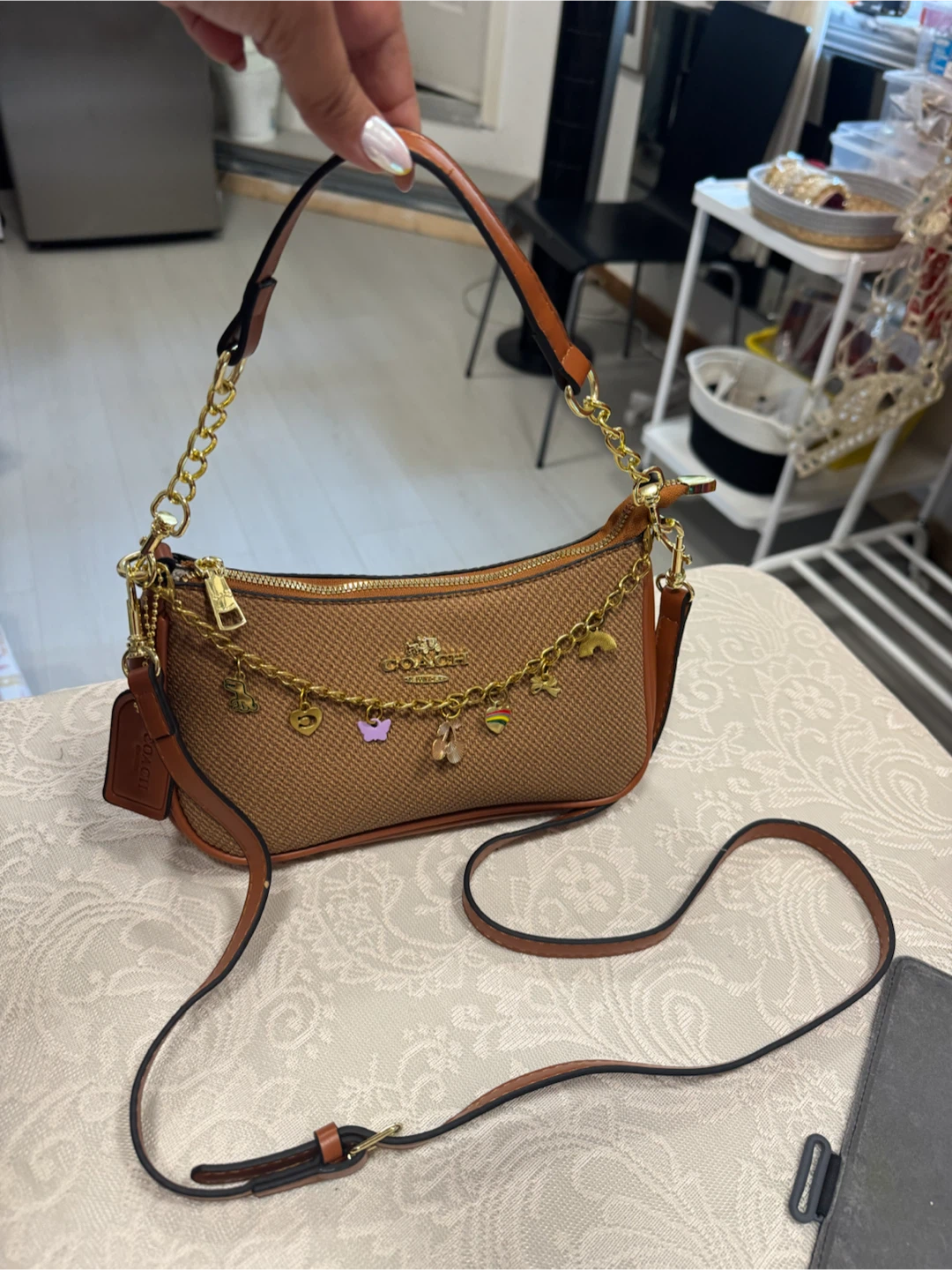 Brown Shoulder Bag with Charms - photo 2