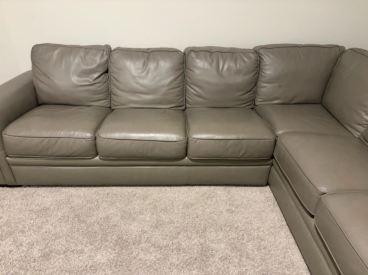 Grey Leather Sectional Sofa with Pull-Out Bed - photo 3