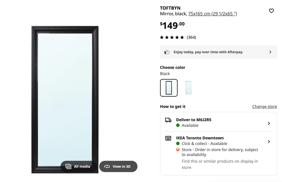 IKEA TOFTBYN Mirror - Black, 75x165 cm - photo 2