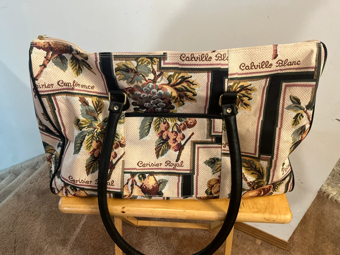 Tapestry Tote Bag with Fruit and Floral Design