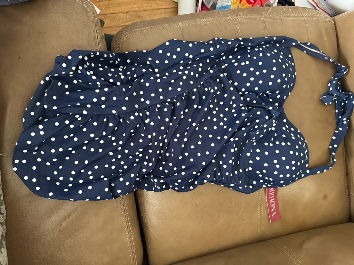 Merona Navy and White Polka Dot Swimsuit  XL