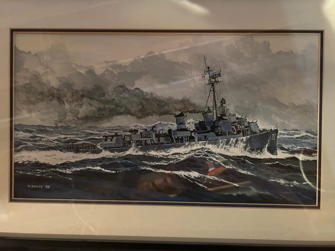 R. Bailey Framed Paintings of Warships in Stormy Seas (1978)
