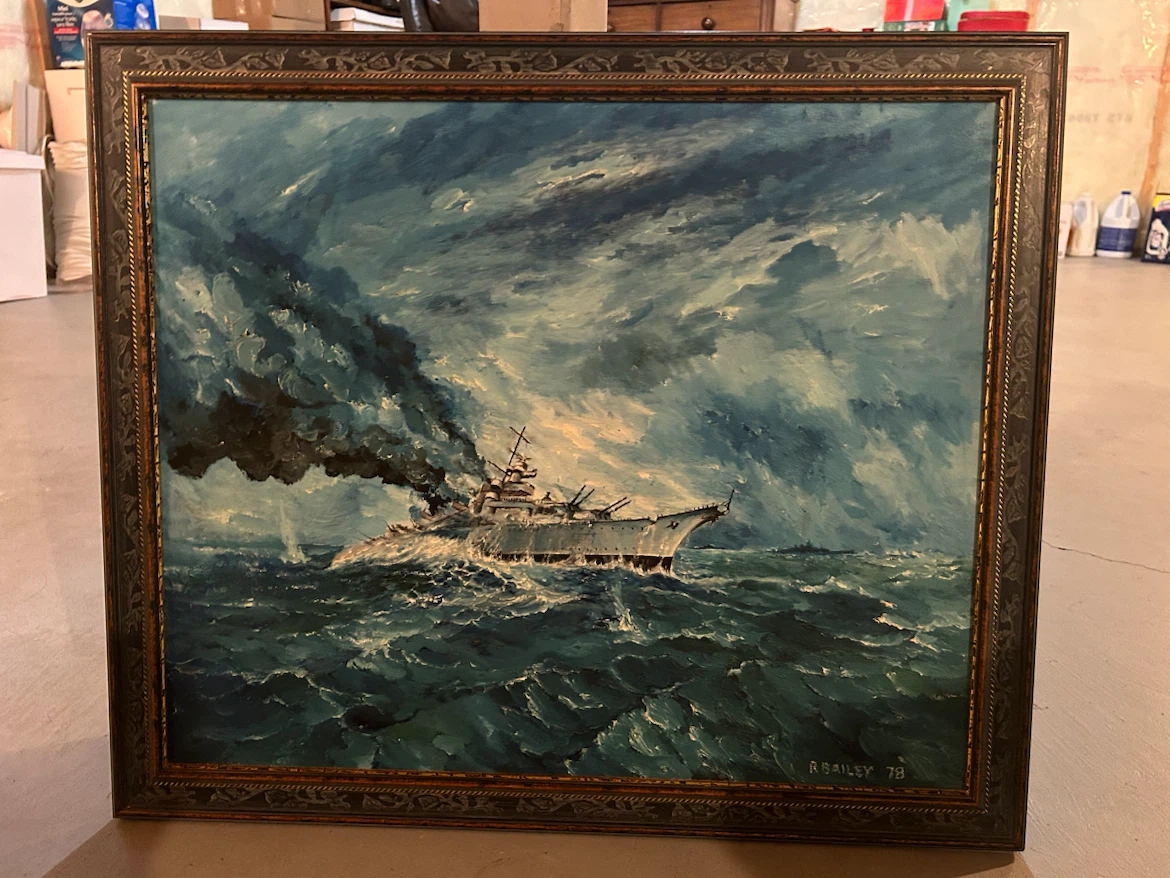 R. Bailey Framed Paintings of Warships in Stormy Seas (1978) - photo 3