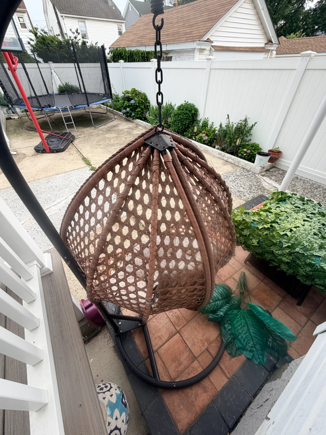 Wicker Hanging Egg Chair with Stand and Cushion