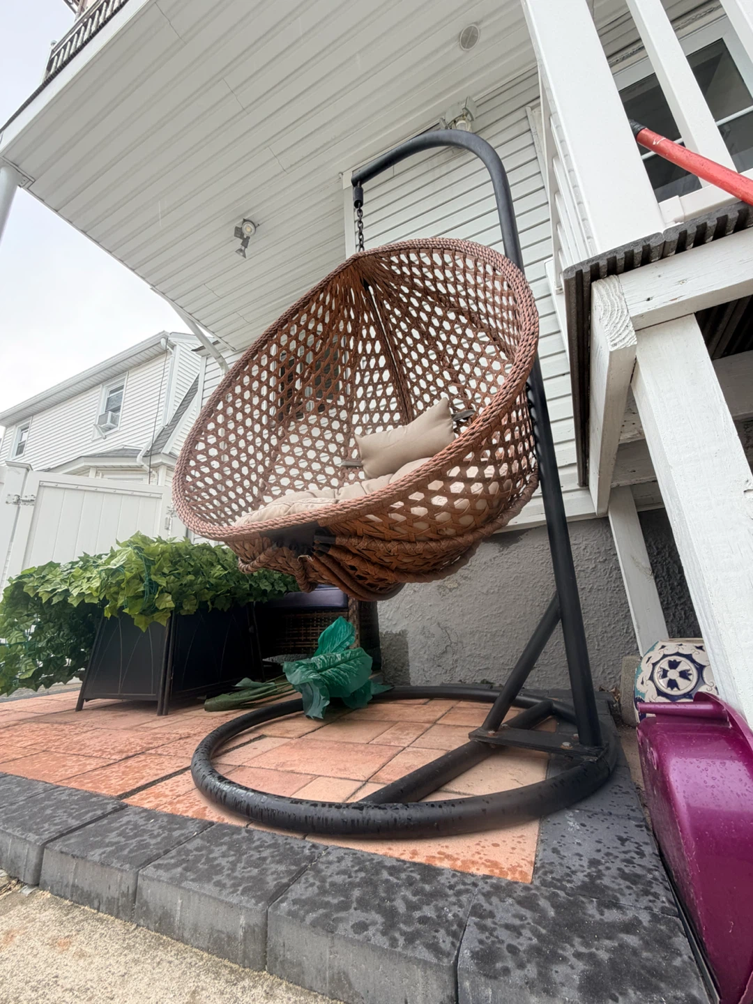 Wicker Hanging Egg Chair with Stand and Cushion - photo 3