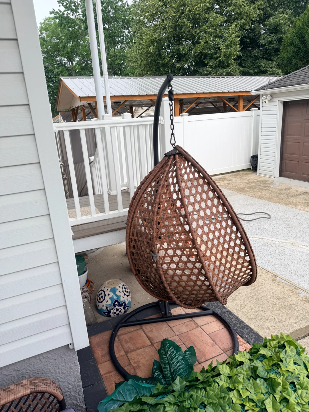 Wicker Hanging Egg Chair with Stand and Cushion - photo 4
