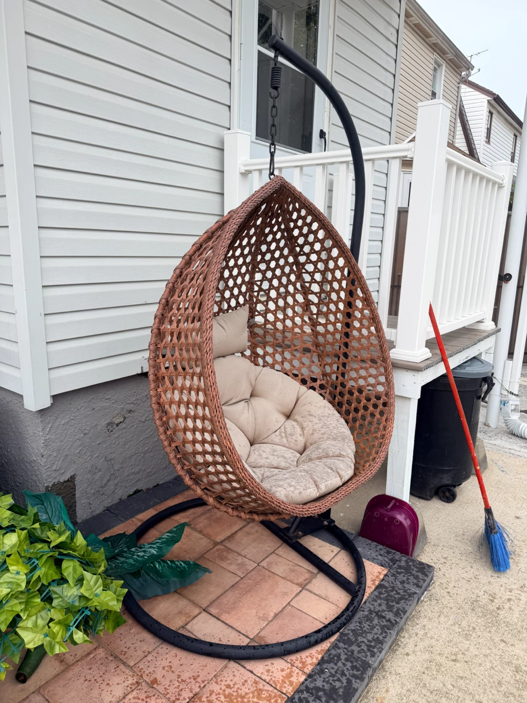 Wicker Hanging Egg Chair with Stand and Cushion - photo 5