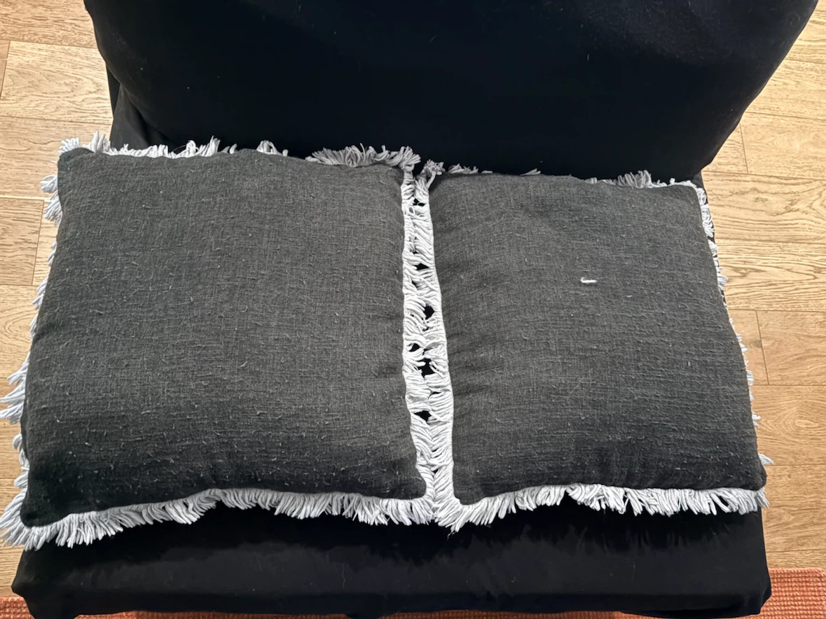 Set of 2 Black Throw Pillows with Fringe - photo 2