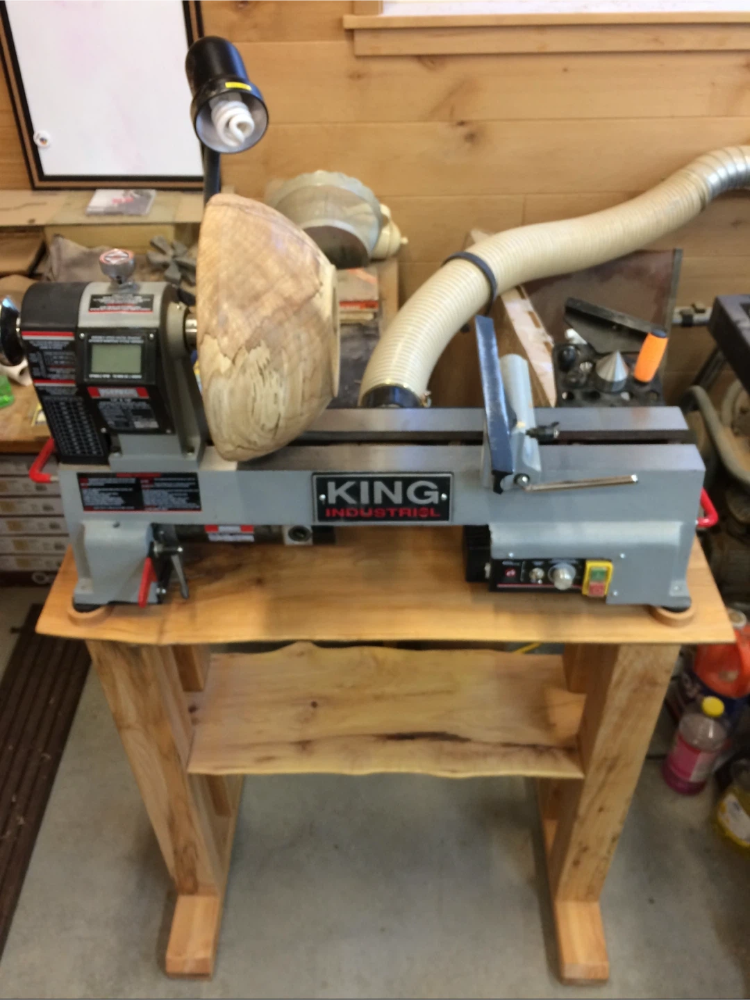 KING 1 hp Bench-top 12x16” Lathe on Custom Solid Maple Stand