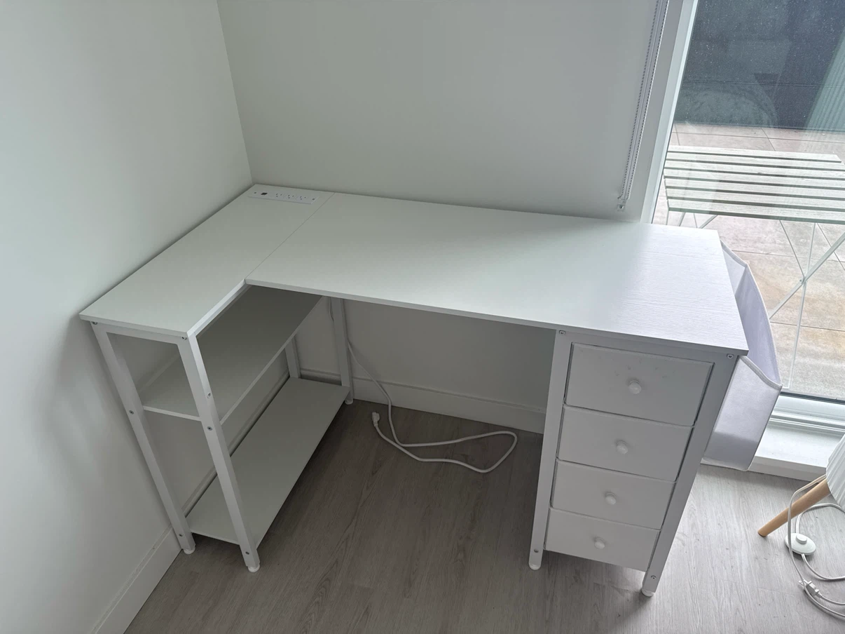 White L-Shaped Wayfair Desk with Drawers and Shelves - photo 2