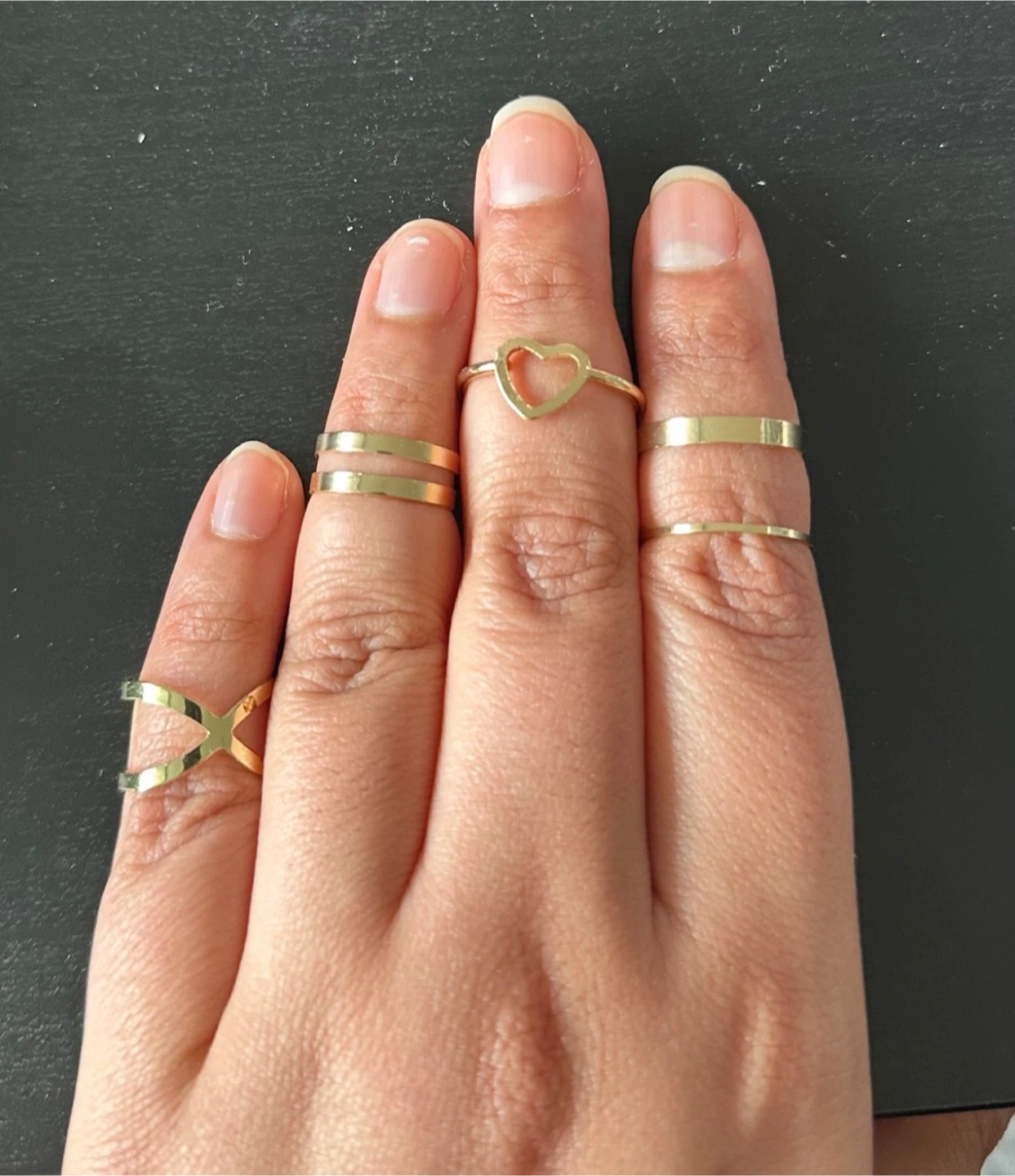 Gold-tone Ring Set - Heart, X, and Band Styles