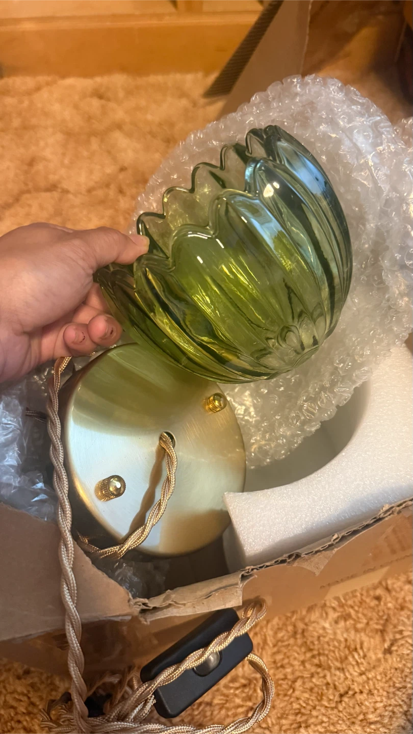 New Green Glass Fluted Pendant Light Fixture check more photos - photo 2