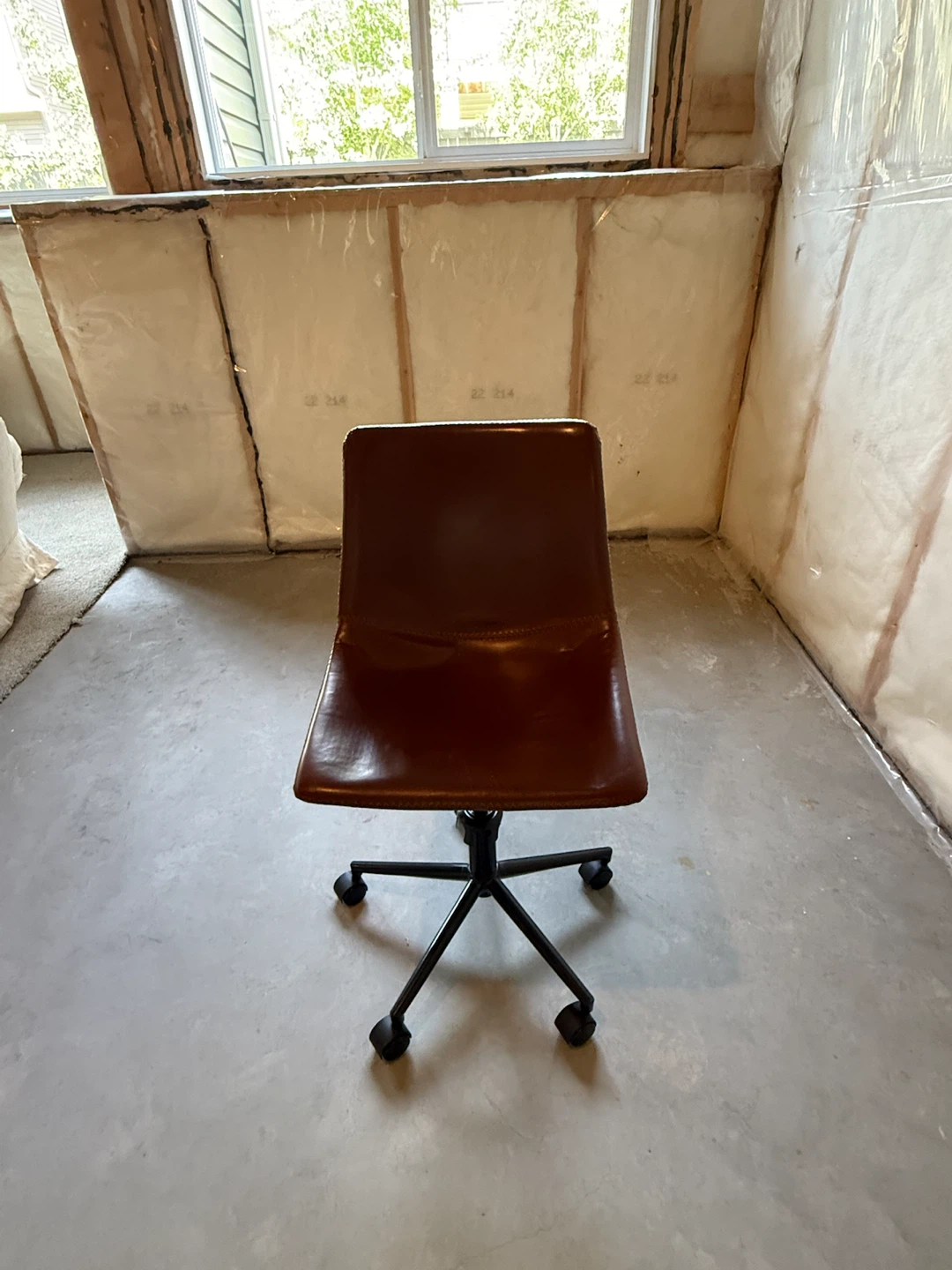 Brown Faux Leather Office Chair with Wheels - photo 2