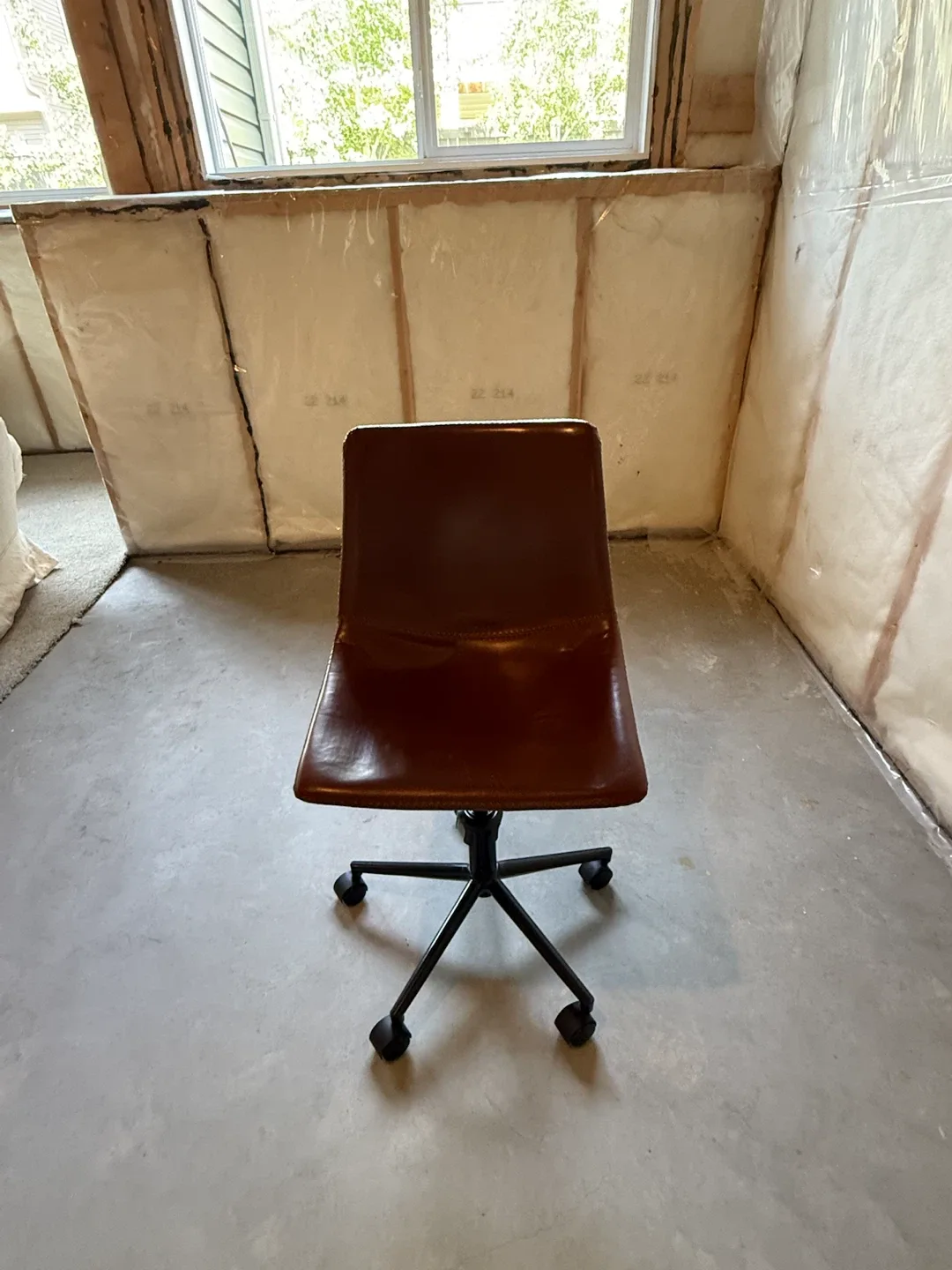 Brown Faux Leather Office Chair with Wheels - photo 2