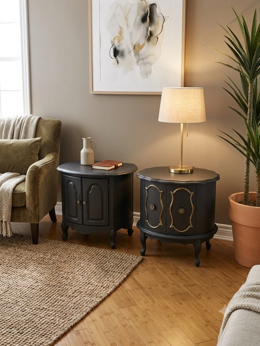 Set of 2 Black Oval End Tables | nightstand | cabinet