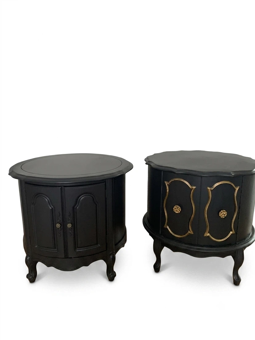 Set of 2 Black Oval End Tables | nightstand | cabinet - photo 2