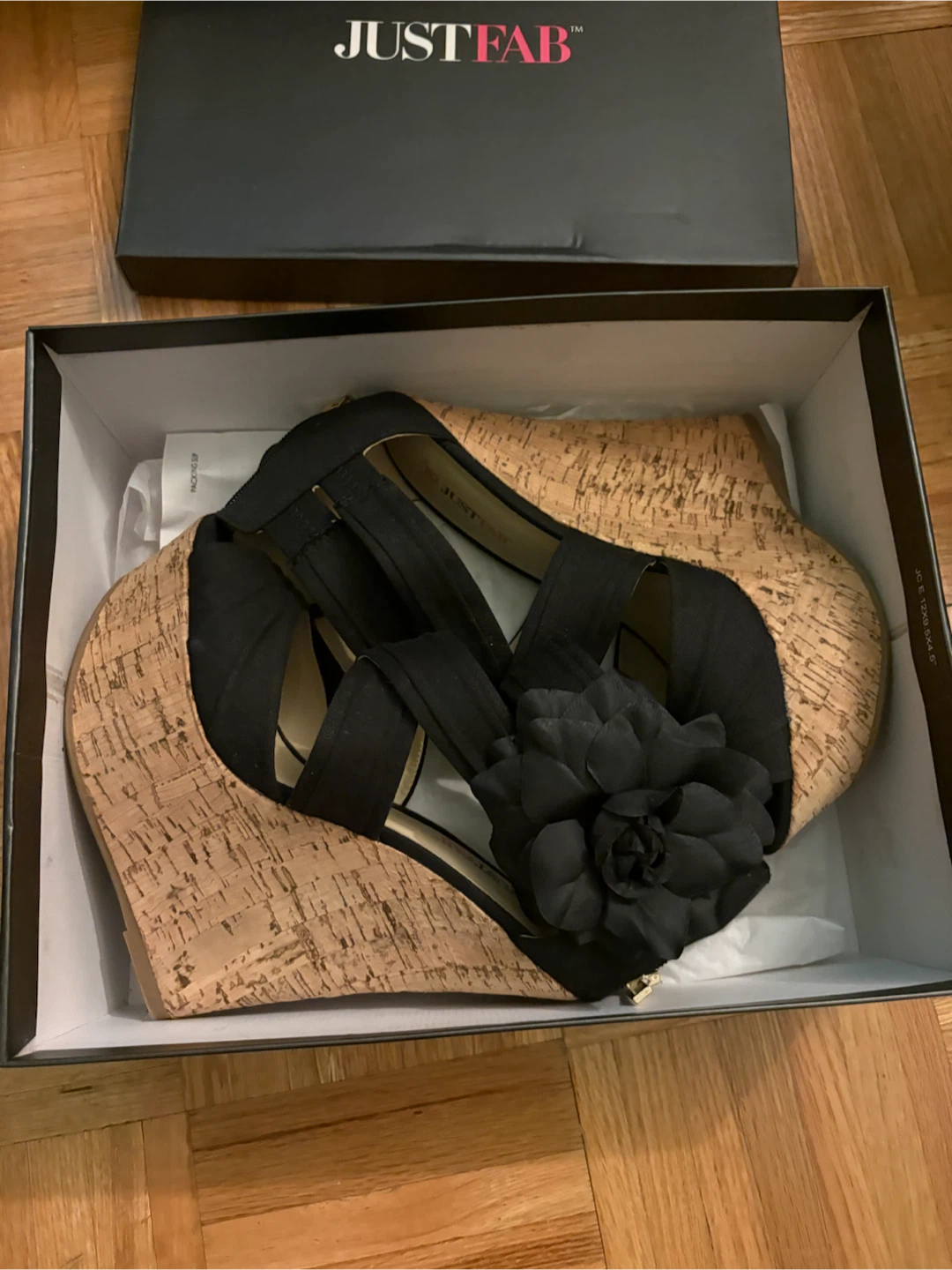 JustFab Agnese Black Wedge Sandals Size 8