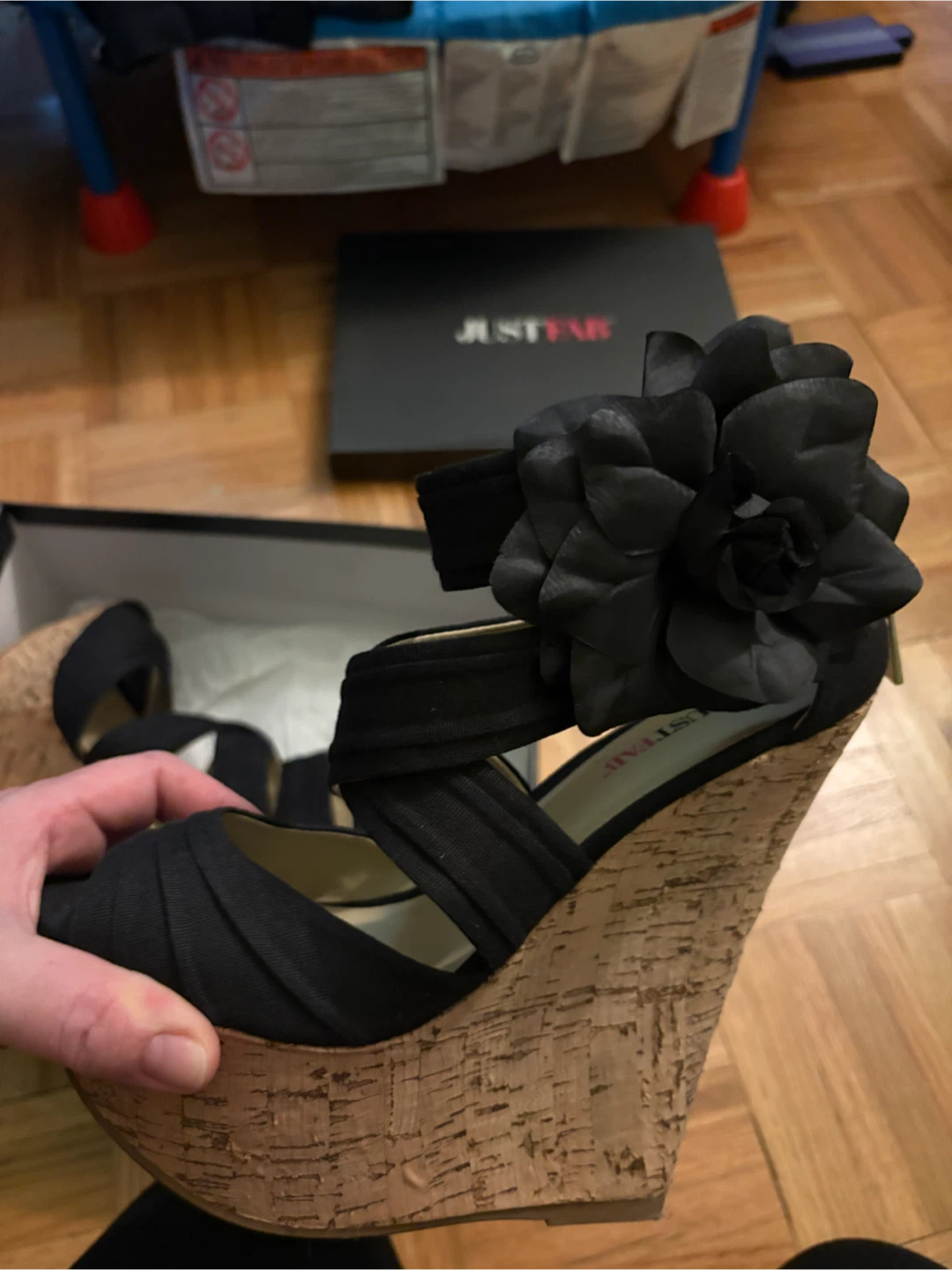 JustFab Agnese Black Wedge Sandals Size 8 - photo 3