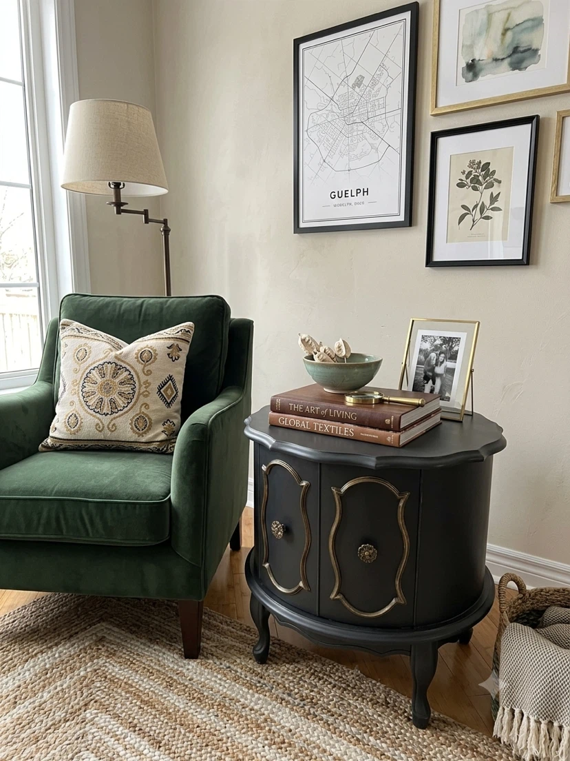 Refinished Black Accent Cabinet, end table, bedside cabinet