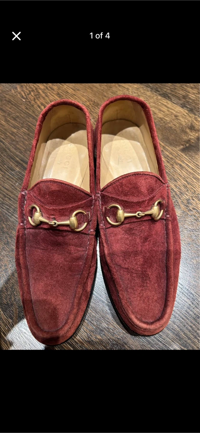 Gucci Red Suede Horsebit Loafers
