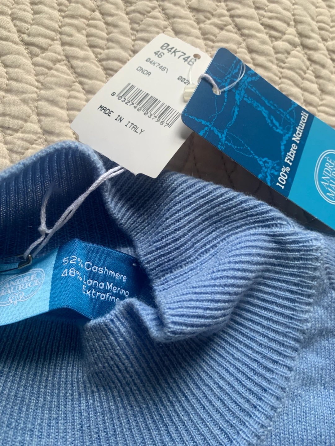 Andre Maurice Blue Cashmere Wool Mock Neck Sweater - photo 2