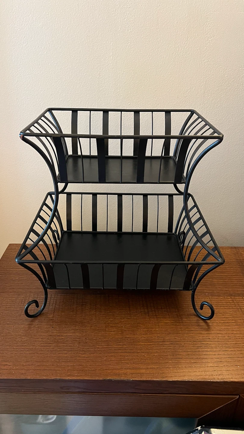 Vintage 1990s Wrought Iron Two-Tiered Storage Basket