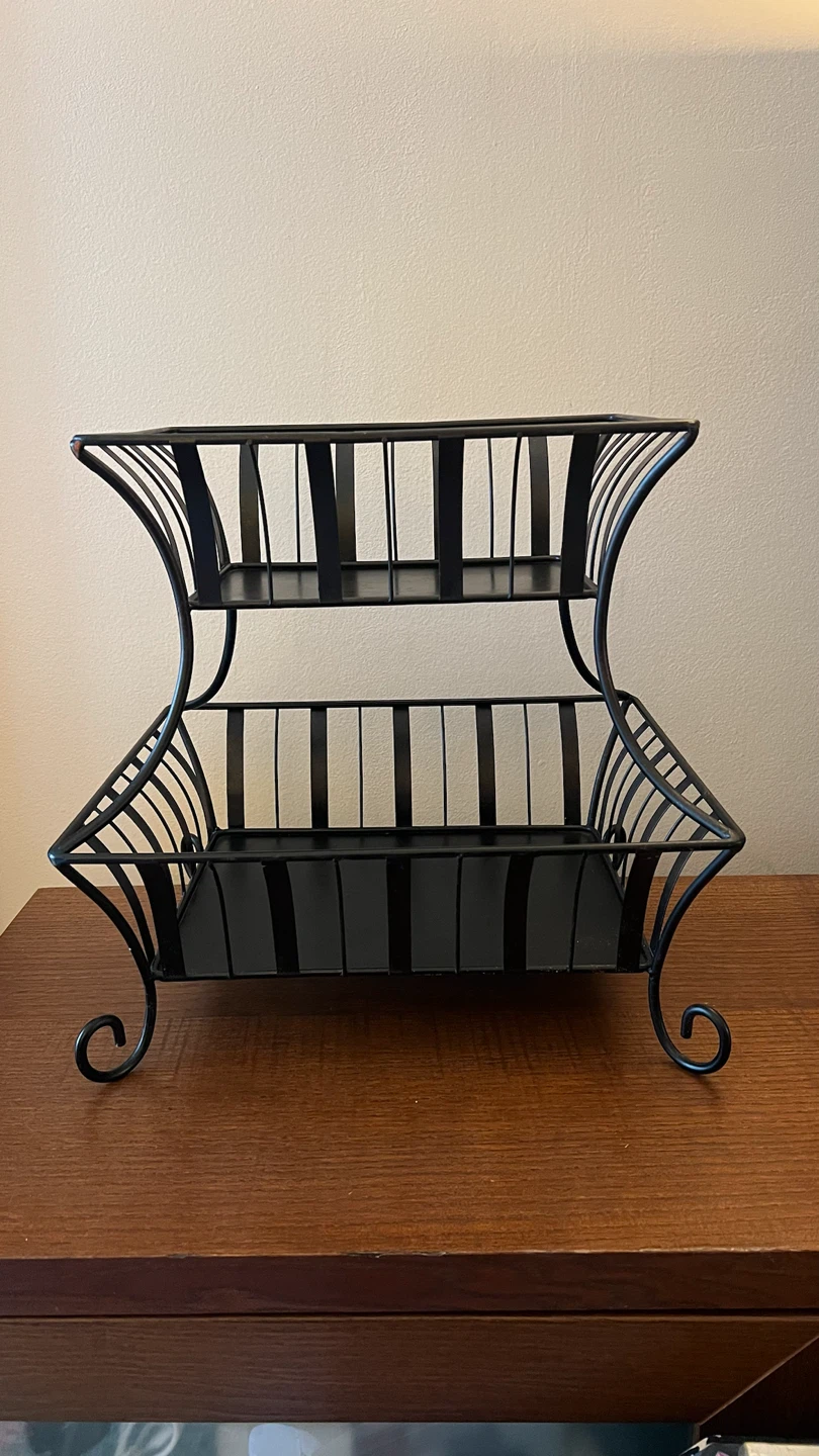 Vintage 1990s Wrought Iron Two-Tiered Storage Basket - photo 2