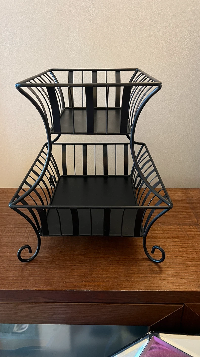 Vintage 1990s Wrought Iron Two-Tiered Storage Basket - photo 3